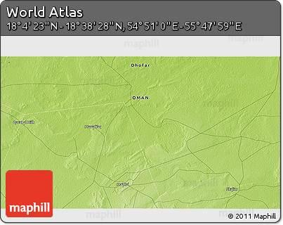 Physical 3D Map of the Area around 18° 21' 26" N, 55° 19' 30" E
