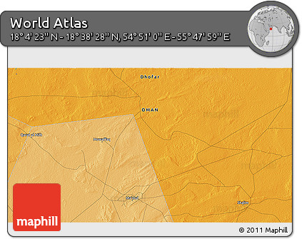 Political 3D Map of the Area around 18° 21' 26" N, 55° 19' 30" E