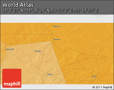 Political 3D Map of the Area around 18° 21' 26" N, 55° 19' 30" E