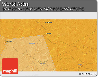 Political 3D Map of the Area around 18° 21' 26" N, 55° 19' 30" E