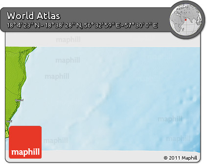 Physical 3D Map of the Area around 18° 21' 26" N, 57° 1' 29" E