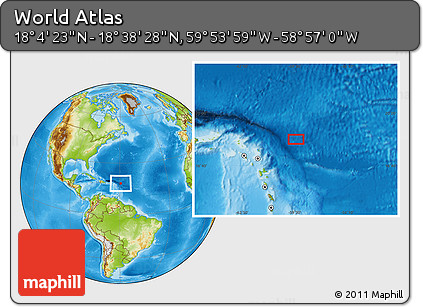 Physical Location Map of the Area around 18° 21' 26" N, 59° 25' 29" W