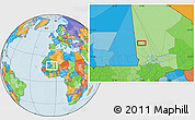 Political Location Map of the area around 18° 21' 26" N, 5° 1' 30" W