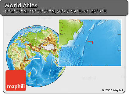 Physical Location Map of the Area around 18° 21' 26" N, 61° 16' 29" E