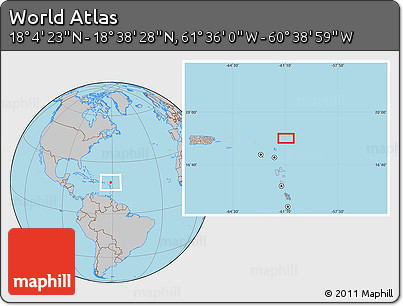 Gray Location Map of the Area around 18° 21' 26" N, 61° 7' 30" W