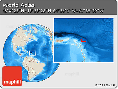 Shaded Relief Location Map of the Area around 18° 21' 26" N, 61° 7' 30" W