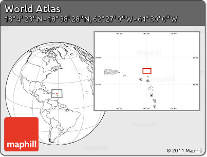Blank Location Map of the Area around 18° 21' 26" N, 61° 58' 30" W