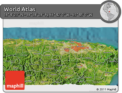 Satellite 3D Map of the Area around 18° 21' 26" N, 66° 13' 29" W
