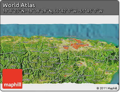 Satellite 3D Map of the Area around 18° 21' 26" N, 66° 13' 29" W