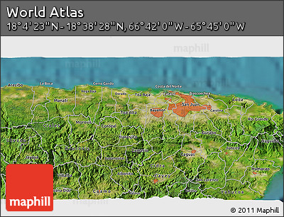 Satellite 3D Map of the Area around 18° 21' 26" N, 66° 13' 29" W