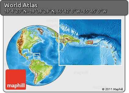 Physical Location Map of the Area around 18° 21' 26" N, 66° 13' 29" W