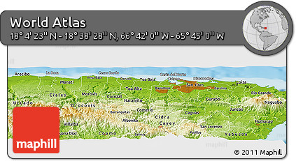 Physical Panoramic Map of the Area around 18° 21' 26" N, 66° 13' 29" W