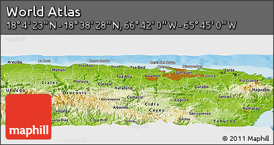 Physical Panoramic Map of the Area around 18° 21' 26" N, 66° 13' 29" W