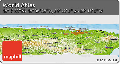 Physical Panoramic Map of the Area around 18° 21' 26" N, 66° 13' 29" W