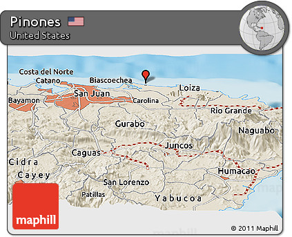 Shaded Relief Panoramic Map of Pinones