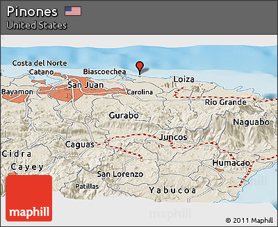 Shaded Relief Panoramic Map of Pinones