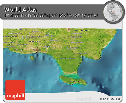 Satellite 3D Map of the Area around 18° 21' 26" N, 68° 46' 30" W
