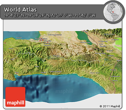 Satellite 3D Map of the Area around 18° 21' 26" N, 72° 10' 30" W