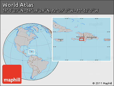 Gray Location Map of the Area around 18° 21' 26" N, 72° 10' 30" W