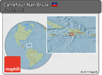 Savanna Style Location Map of Carrefour Nan Brûlé, hill shading