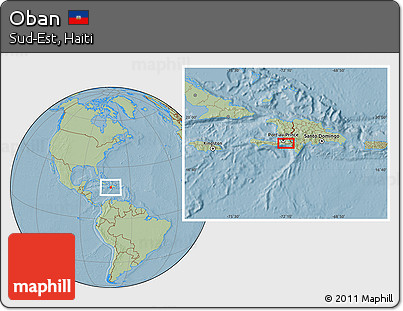 Savanna Style Location Map of Oban, hill shading