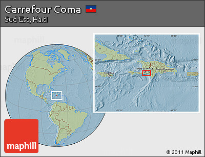 Savanna Style Location Map of Carrefour Coma, hill shading