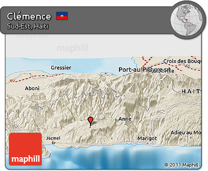 Shaded Relief Panoramic Map of Clémence