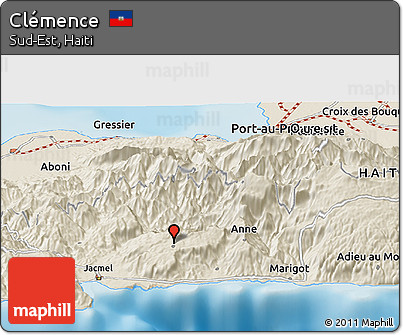 Shaded Relief Panoramic Map of Clémence