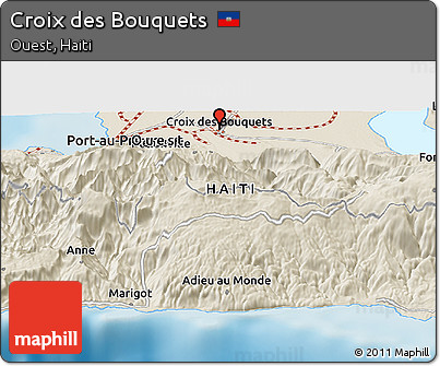 Shaded Relief Panoramic Map of Croix Des Bouquets