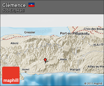 Shaded Relief Panoramic Map of Clémence