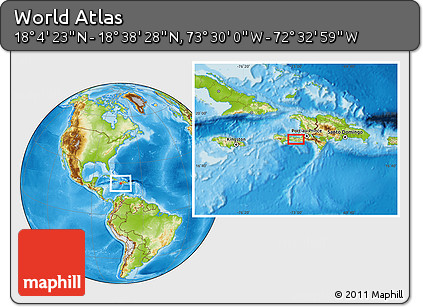 Physical Location Map of the Area around 18° 21' 26" N, 73° 1' 30" W