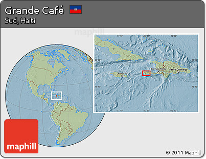 Savanna Style Location Map of Grande Café, hill shading