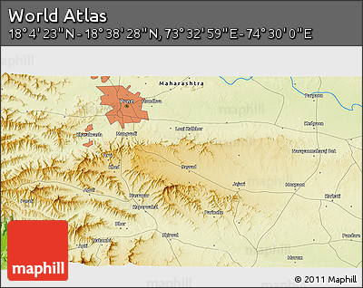 Physical 3D Map of the Area around 18° 21' 26" N, 74° 1' 30" E