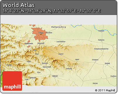 Physical 3D Map of the Area around 18° 21' 26" N, 74° 1' 30" E