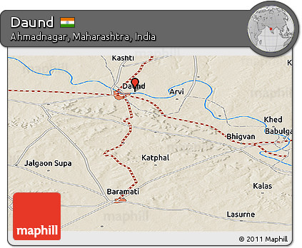 Shaded Relief Panoramic Map of Daund
