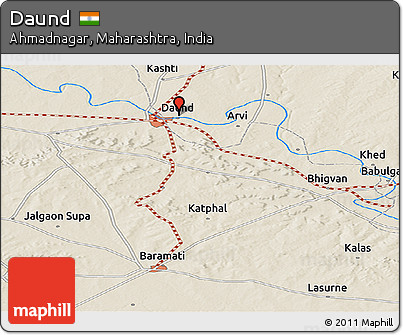Shaded Relief Panoramic Map of Daund