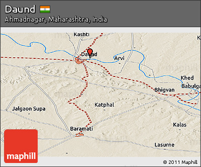 Shaded Relief Panoramic Map of Daund