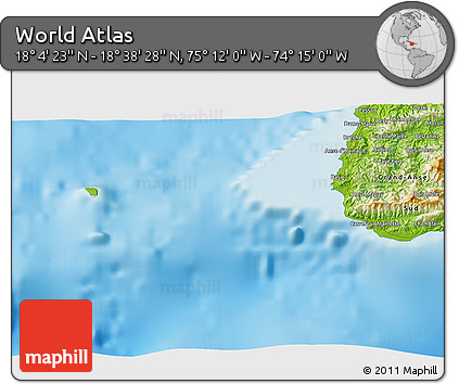 Physical 3D Map of the Area around 18° 21' 26" N, 74° 43' 29" W