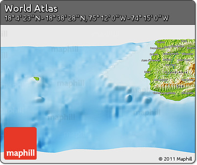 Physical 3D Map of the Area around 18° 21' 26" N, 74° 43' 29" W