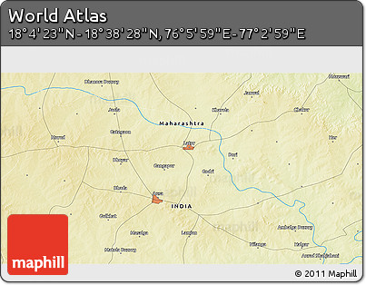 Physical 3D Map of the Area around 18° 21' 26" N, 76° 34' 29" E