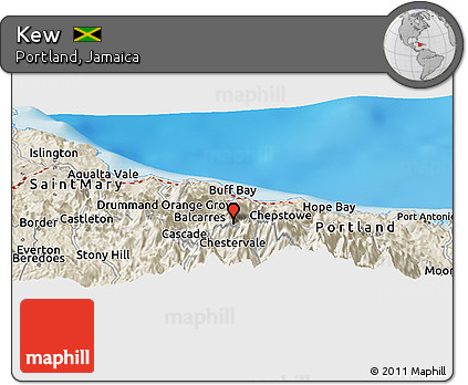 Shaded Relief Panoramic Map of Kew
