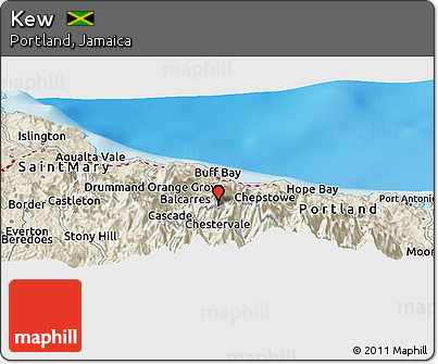 Shaded Relief Panoramic Map of Kew