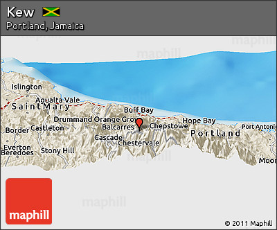 Shaded Relief Panoramic Map of Kew
