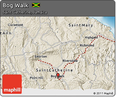 Shaded Relief 3D Map of Bog Walk