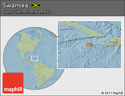 Savanna Style Location Map of Swansea, hill shading