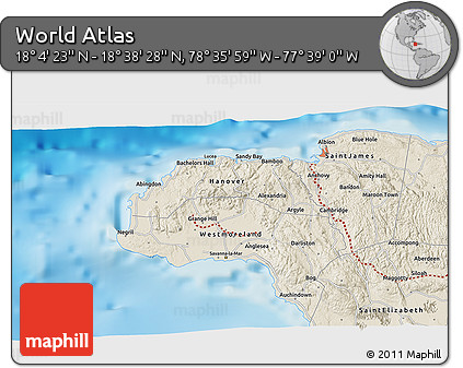 Shaded Relief 3D Map of the Area around 18° 21' 26" N, 78° 7' 30" W