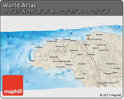 Shaded Relief 3D Map of the Area around 18° 21' 26" N, 78° 7' 30" W