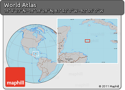 Gray Location Map of the Area around 18° 21' 26" N, 83° 13' 29" W