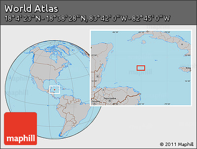 Gray Location Map of the Area around 18° 21' 26" N, 83° 13' 29" W