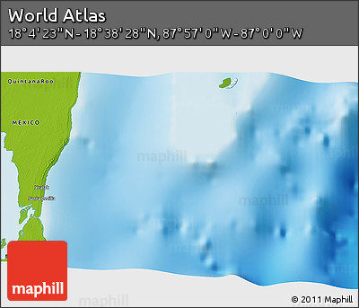 Physical 3D Map of the Area around 18° 21' 26" N, 87° 28' 29" W